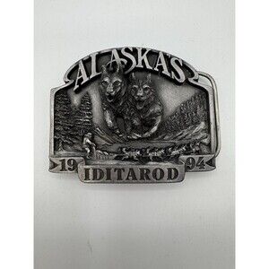 1994 Iditarod Belt Buckle Montana Silversmiths Alaska Dog Sled